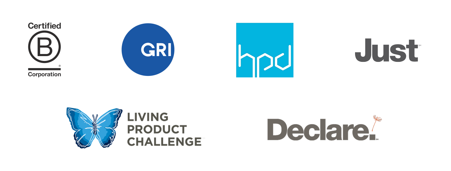 B-Corp, GRI, HPD, Just, Living Product Challenge, Declare